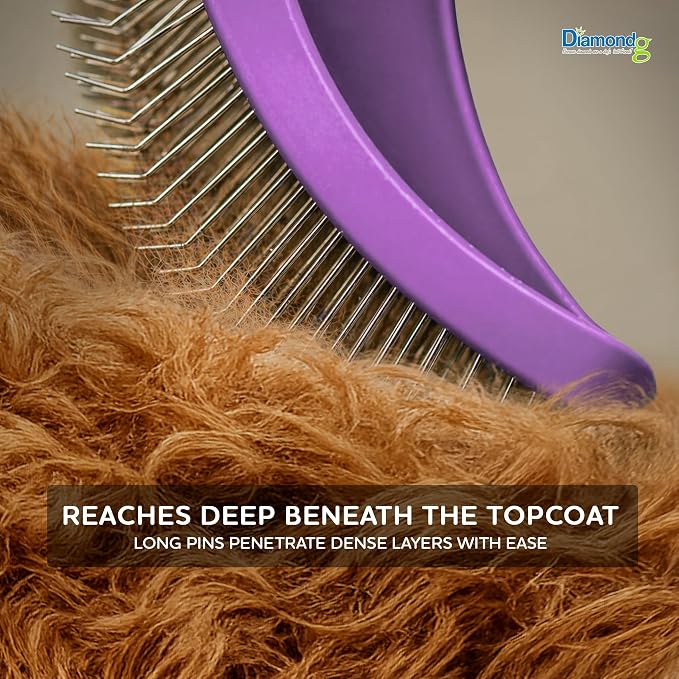 Diamondg Pet Slicker Brush for Dogs & Cats – Professional Grooming Brush for Shedding, Detangling & Coat Maintenance, Gentle Fine Wire Pins, Ergonomic Handle, Purple