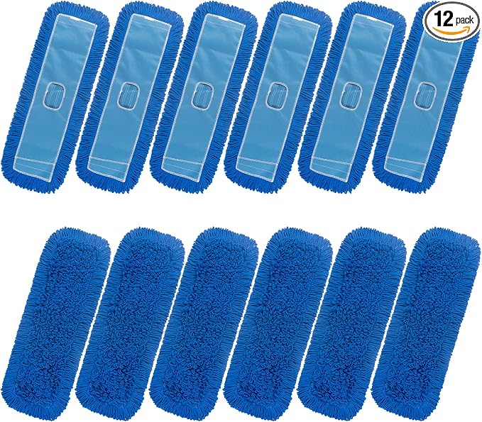 Matthew 36'' Microfiber Loop Dust Mop Washable Commercial&Residential Heavy Duty Mop Head Replacement Premium Absorbent Industrial Dust Mop Refill Pads for Hardwood, Office,Garage and Hotel -12Pack