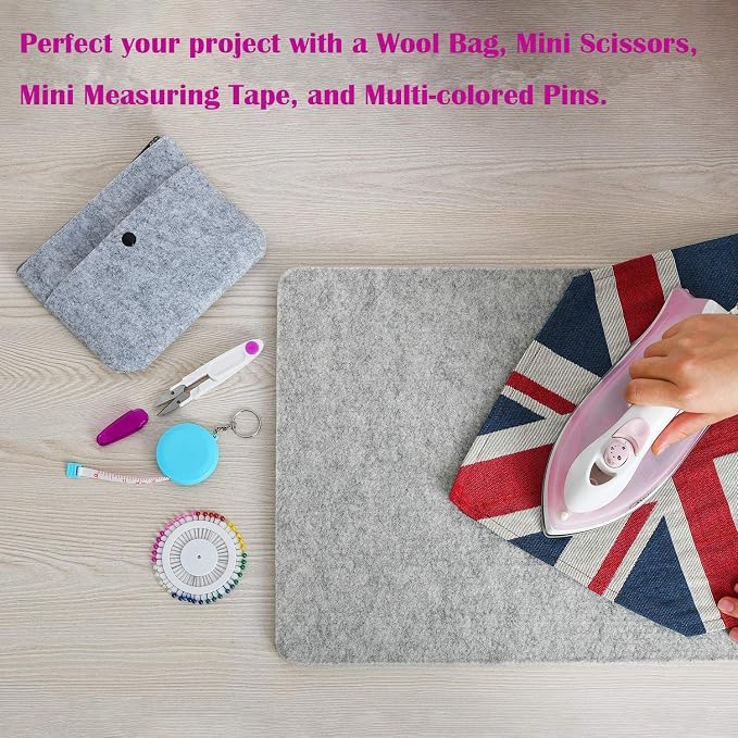 Rdutuok 24x17 Inches Wool Pressing Mat for Quilting Ironing Pad Easy Press Wooly Felted Iron Board for Retains Heat, Great for Quilting & Sewing Projects