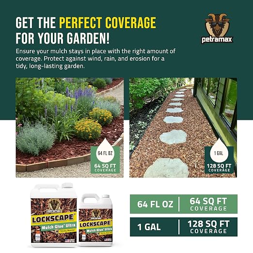 Lockscape Ultra Mulch Glue for Landscaping - Non-Toxic, Concentrated Landscape Binder - Strong Mulch and Rock Glue for Landscaping Pea Gravel, Pine Straw (64 Ounce, Mulch Glue Sprayer Set)