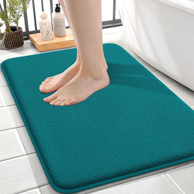 OLANLY Memory Foam Small Bathroom Rugs 24x16, Absorbent Bath Mat, Deep Lake | Soft Quick Dry Bath Mat Rugs, Non-Slip, Machine Washable Mat for Bathroom Floor, Tub and Shower, Home Decor Accessories
