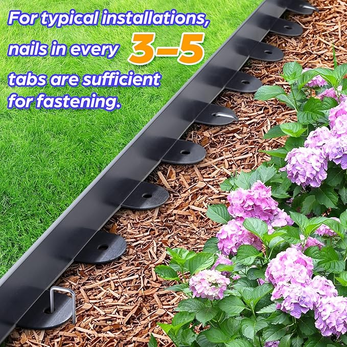 Jorvila No Dig Landscape Edging Kit, 1.5" x 60' Plastic Garden Edging | 60 Pcs Metal Spikes, Plastic Material, Flexible Garden Border, Suitable for Lawn, Yard, Landscaping, Flower Beds