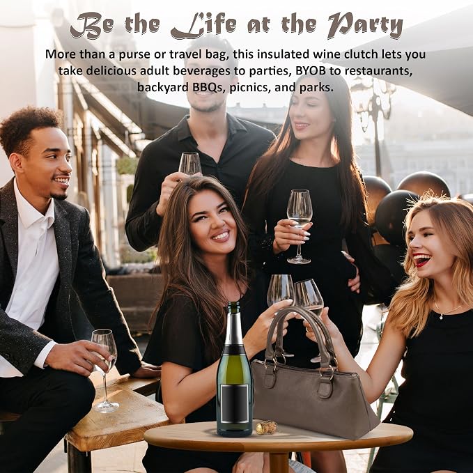 Wine Clutch Bag (Thermal Insulated) Trendy Women’s Carry Tote | Holds Red & White 750mL Bottles | Trendy Fashion | Incl. Portable Waiter-Style Corkscrew