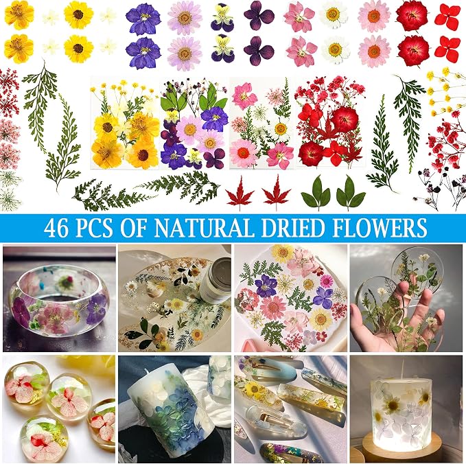 Myzzxt Resin Decoration Accessories Kit,Supplies Kit for Beginner,with Dried Flowers,Butterfly Stickers,Mica Powder and Fillers,Measuring Cups Tool Kit,for Resin Jewelry Making