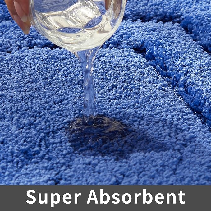 COSY HOMEER Extra Thick Bath Linen Sets Rugs for Bathroom - Anti-Slip Bath Mats Soft Plush Yarn Shaggy 100% Strong Polyester Bedroom Water Absorbent(Blue,20x32 - Inches)