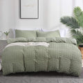 AveLom Sage Green Duvet Cover Queen Size, Textured Seersucker Duvet Cover Set, Soft Washed Microfiber with Zipper Closure and Corner Ties, 3 Pieces, 90" x 90" Duvet Cover & 2 Pillowcases