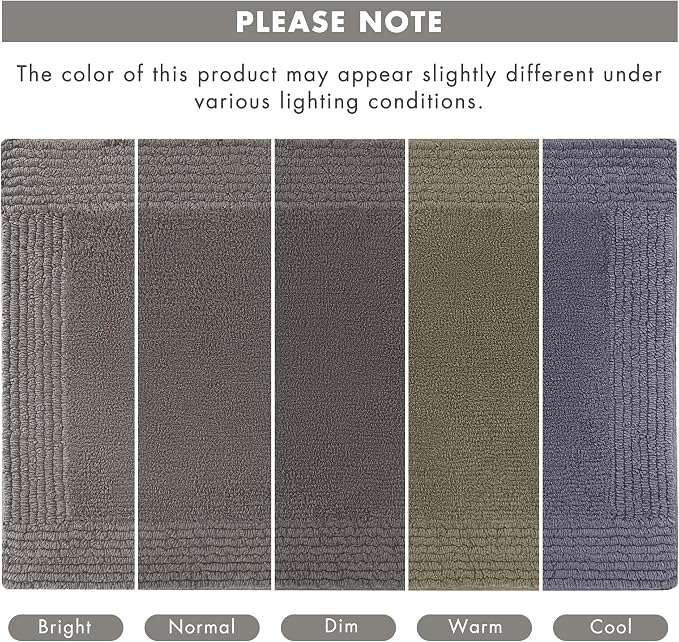 Madison Park Splendor Reversible 100% Cotton Bath Rug, 21 x 34, Charcoal | Tufted Bathroom Mat, 3000 GSM, Hotel Quality, Luxurious Plush, Medium Pile, Absorbent, Quick Dry, OEKO-TEX, Shower Room Décor