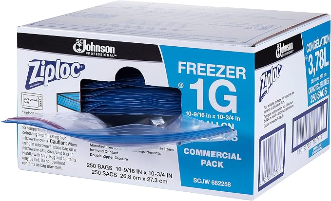 Ziploc Gallon Food Storage Freezer Bags, Grip 'n Seal Technology for Easier Grip, Open, and Close, 250 Count (Pack of 8, 2000 Count Total)