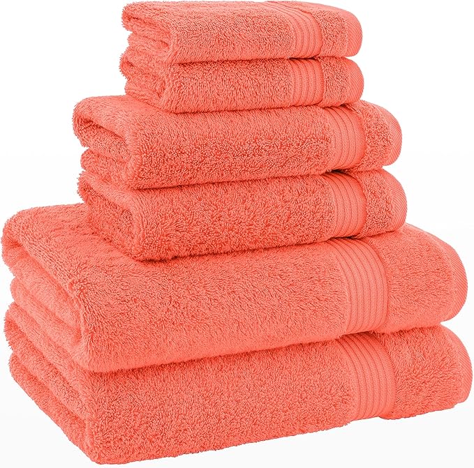American Veteran Towel, 100% Cotton Turkish 6 Piece Towel Set, Luxury Towels Set of 6 for Bathroom Essentials, 2 Bath Towels 2 Hand Towels 2 Washcloths, Coral
