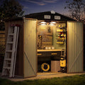 Aoxun 6'x4' Outdoor Storage Shed with Solar Motion Sensor Light, Browm | Metal Garden Tool Shed with Remote Control, 3 Lighting Moders and 4 Sensing Moders | Lockable Doors & Slooping Roof