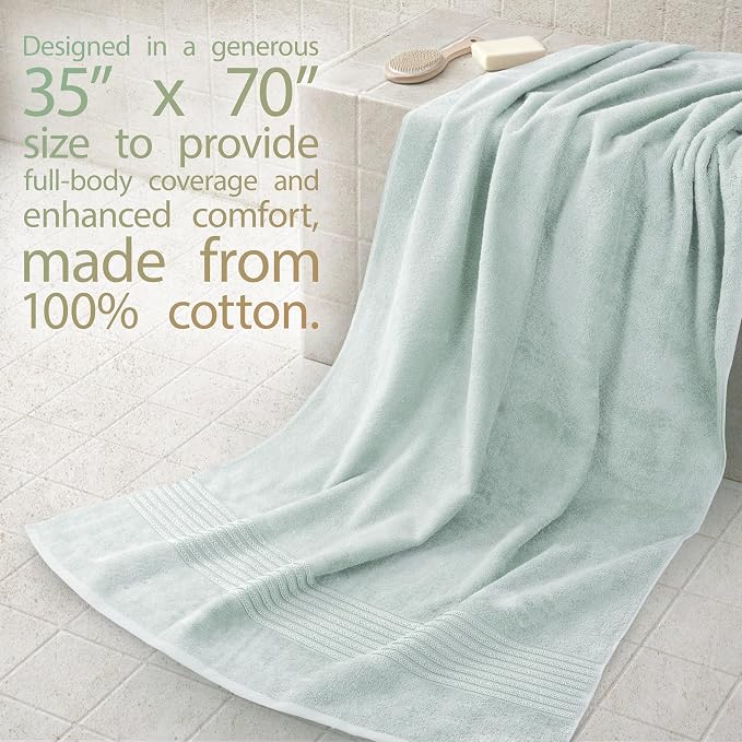 Cotton Paradise 100% Cotton Turkish Towel Set, Soft Absorbent Quick Dry, 2 Piece 35x70 Bath Sheet Set, Mint Green