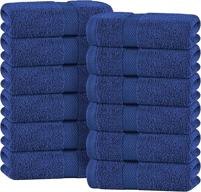 White Classic Navy Blue Hand Towels for Bathroom [12 Pack] Cotton Hand Towel Bulk for Gym, Kitchen and Spa, 16x27 Inches Soft Highly Absorbent Quick Dry Terry Salon Towels