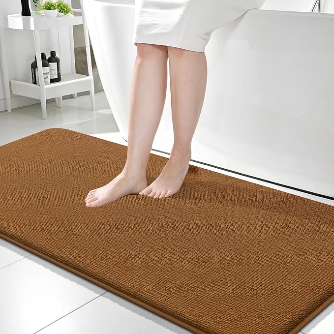 OLANLY Memory Foam Bathroom Runner Rugs 59x24, Absorbent Long Mat, Ochre | Soft Quick Dry Bath Mat Rugs, Non-Slip, Machine Washable Mat for Bathroom Floor, Tub and Shower, Home Decor Accessories
