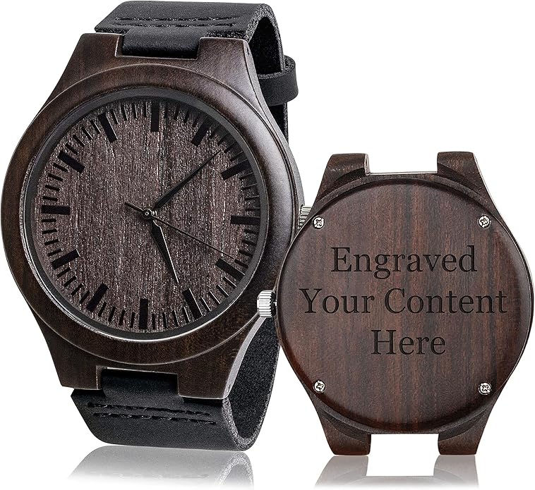 Custom Engraved Wood Watch Gifts for Fiancé Boyfriend Husband Men Him As Personalized Anniversary Christmas Birthday Father Day Graduation Valentine's Wooden Idea