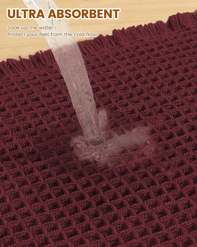 Smiry Waffle Bath Mat 30x20, Extra Soft Absorbent Bathroom Rugs, Non Slip Machine Washable Quick Dry Bath Rugs for Bathroom Floor, Tub, Shower, Home Decor Accessories, Burgundy