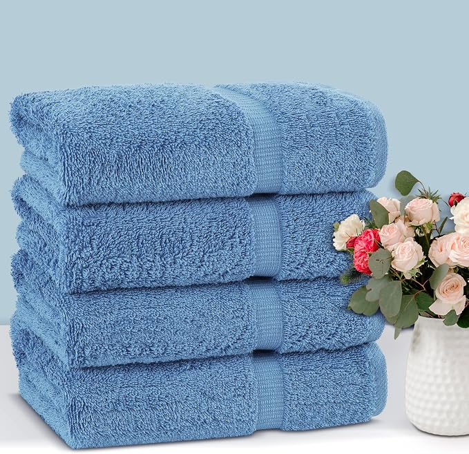 Chakir Turkish Linens 4 Piece Large Bath Towels, 100% Cotton Turkish Towels for Bathroom, Luxury Soft Absorbent Bath Towel Set, 27 x 54 Inches, Wedgewood