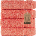 Washcloth Linen Set Premium Original Turkish Cotton, Hotel Quality for Maximum Softness & Absorbency for Face, Hand, Kitchen & Cleaning (Coral Orange, Washcloth Set)