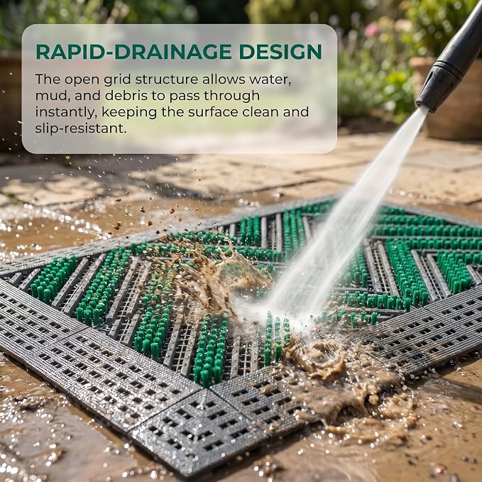 Outdoor Boot Scraper & Brush Mat, Green&Grey, 29.5'' x 17.7'' | Easy Assembly, Waterproof, Non Slip, Mud Trapper, For Outside Entrance, Front Door, Garage, Yard