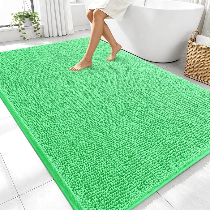 OLANLY Large Bathroom Rugs 70x46, Extra Soft Absorbent Chenille Bath Rugs, Rubber Backing Quick Dry, Machine Washable Bath Mats for Bathroom Floor, Tub and Shower, Home Decor Accessories, Mint Green