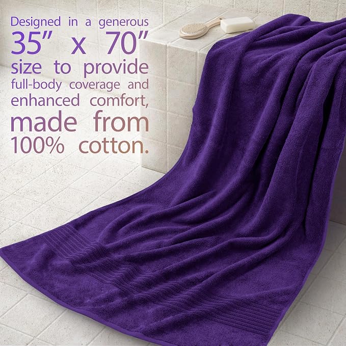 Cotton Paradise 100% Cotton Turkish Towel Set, Soft Absorbent Quick Dry, 2 Piece 35x70 Bath Sheet Set, Violet Purple