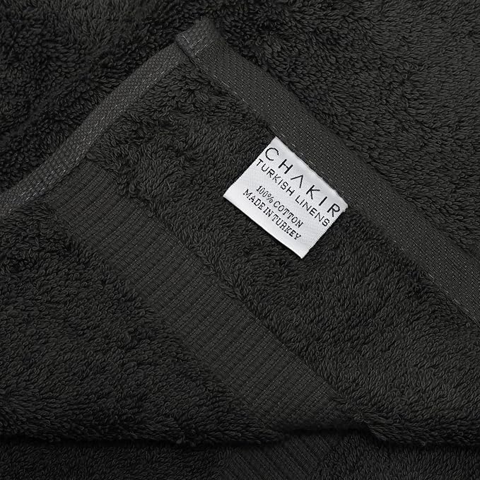 Chakir Turkish Linens 4 Piece Large Bath Towels, 100% Cotton Turkish Towels for Bathroom, Luxury Soft Absorbent Bath Towel Set, 27 x 54 Inches, Black
