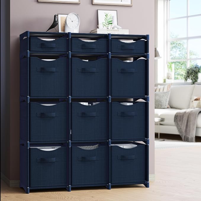 Cube Storage Organizer with 12 Storage Bins Included – Storage Cubes for Home Organization, Toy Storage, Office Storage, Living Room Storage, and General Storage Solution (Navy)