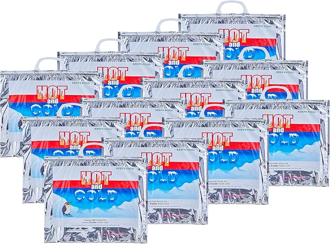 Superio Hot and Cold Insulated Bags for Food Delivery, Grocery Shopping Bags, Food Storage for Hot and Frozen Food for Travel, Disposable Cooler Bag, Reinforced Thermal Lunch Bag (12, 15.5"x13")