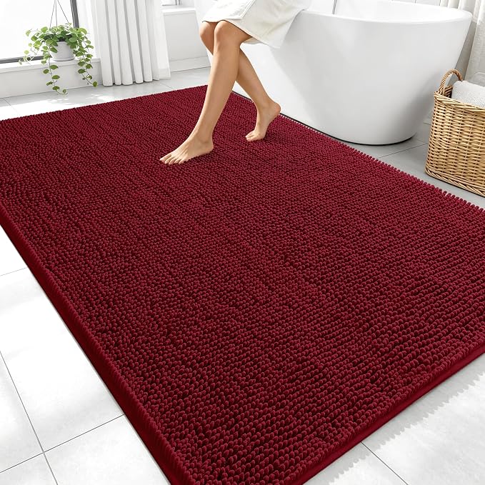 OLANLY Large Bathroom Rugs 70x46, Extra Soft Absorbent Chenille Bath Rugs, Rubber Backing Quick Dry, Machine Washable Bath Mats for Bathroom Floor, Tub and Shower, Home Decor Accessories, Burgundy