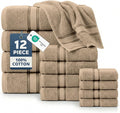 LANE LINEN Bath Towel Set Absorbent Quick Dry 100% Cotton 12 Piece - Taupe | Towel Sets For College Dorm - OEKO-TEX Certified, Zero-Twist Durability, Zero-Twist Cotton, Terry Weave Comfort