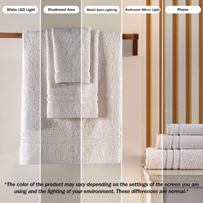 Hawmam Linen Cream 6 Piece Bath Towels Set for Bathroom Original Turkish Cotton Soft, Absorbent and Premium 2 Bath Towels, 2 Hand Towels, 2 Washcloths (Sea Salt)
