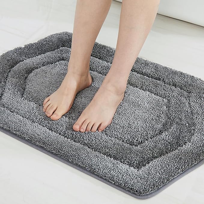COSY HOMEER Extra Thick Bath Rugs for Bathroom - Anti-Slip Bath Linen Sets Mats Soft Plush Yarn Shaggy 100% Strong Polyeste Living Room Bedroom Water Absorbent(Grey,17x27 - Inches)