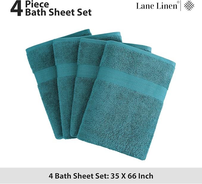 LANE LINEN Bath Sheets 4 Pack Oversized Soft Absorbent - Sea Port | Shower Sheets - Everyday Durability, OEKO-TEX Certified, Ring-Spun Durability, Generously Sized, Oversized & Roomy