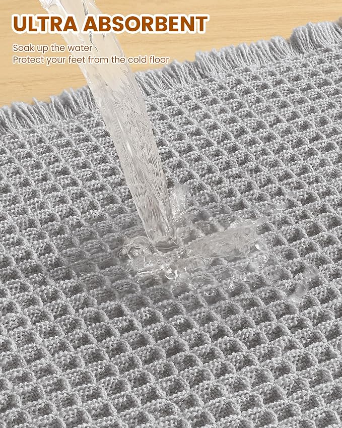 Smiry Waffle Bath Mat 47x24, Extra Soft Absorbent Bathroom Rugs, Non Slip Machine Washable Quick Dry Bath Rugs for Bathroom Floor, Tub, Shower, Home Decor Accessories, Light Grey