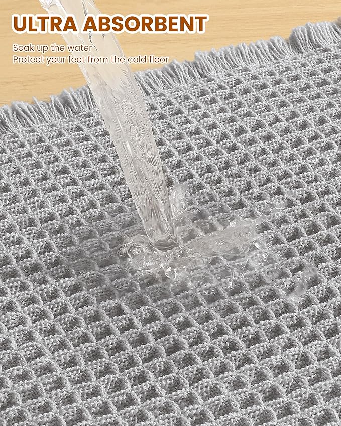 Smiry Waffle Bath Mat 36x24, Extra Soft Absorbent Bathroom Rugs, Non Slip Machine Washable Quick Dry Bath Rugs for Bathroom Floor, Tub, Shower, Home Decor Accessories, Light Grey