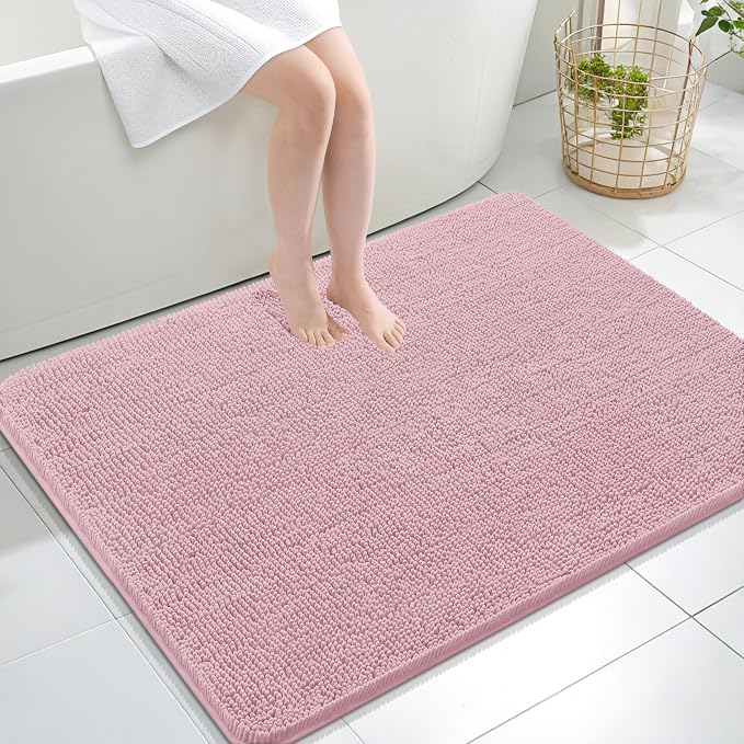 OLANLY Large Bathroom Rugs 40x32, Extra Soft Absorbent Chenille Bath Rugs, Rubber Backing Quick Dry, Machine Washable Bath Mats for Bathroom Floor, Tub and Shower, Home Decor Accessories, Dusty Rose