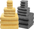 SEMAXE Bath Towel Set, 18 Piece Towel Set for Bathroom, Large Value Pack, Quick Dry Cotton Towels with Hanging Loops, Easy Care, Yellow & Gray