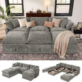 Ihanherry Oversized Sectional Sofa Bed with Storage, 103" 6-Seater Modular Cloud Couch with Movable Ottomans, Chenille Deep Seat Sleeper Couches for Living Room (Grey)