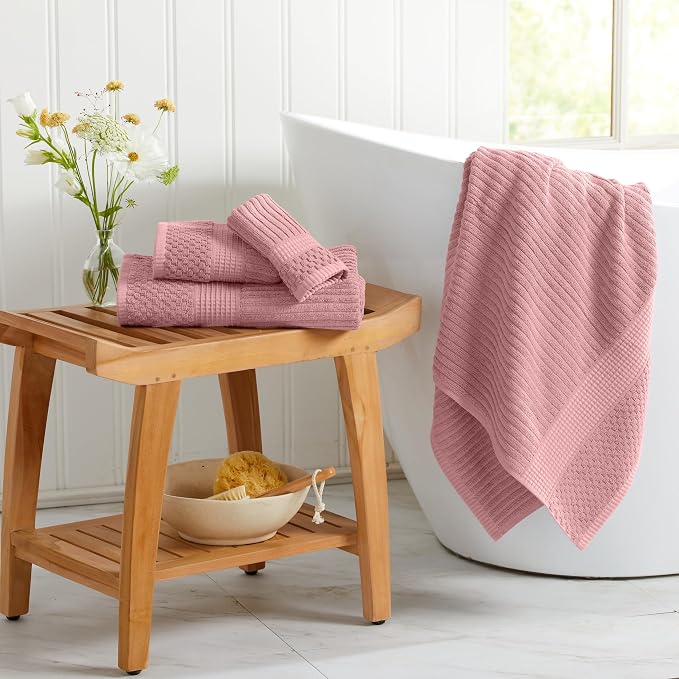 Springtree Home 100% Cotton Bath Towel Set | 6-Piece Set | Textured | Rose | Absorbent & Quick-Dry Bathroom Towels | Textured and Durable Cotton Towels for Bathroom | OEKO-TEX | Krista Collection