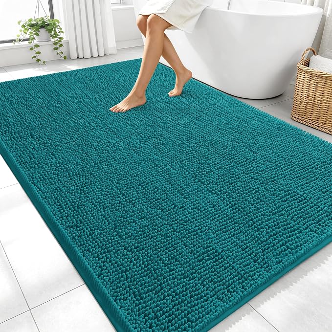 OLANLY Large Bathroom Rugs 70x46, Extra Soft Absorbent Chenille Bath Rugs, Rubber Backing Quick Dry, Machine Washable Bath Mats for Bathroom Floor, Tub and Shower, Home Decor Accessories, Deep Lake