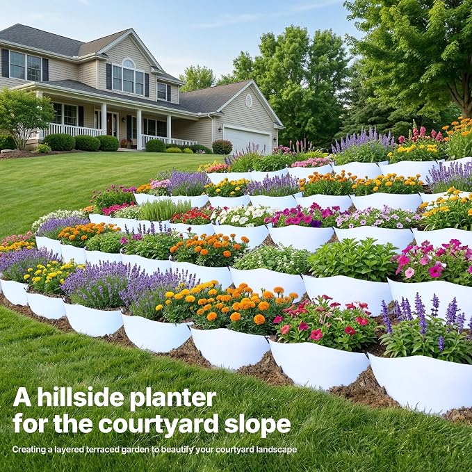 Hillside Planters for Slopes Set of 3(40" W X 16" H) with 6 Ground Stakes, PE Dirt Slopes Hillside Erosion Control, Retaining Wall Blocks Landscaping for Yard, Flower Bed