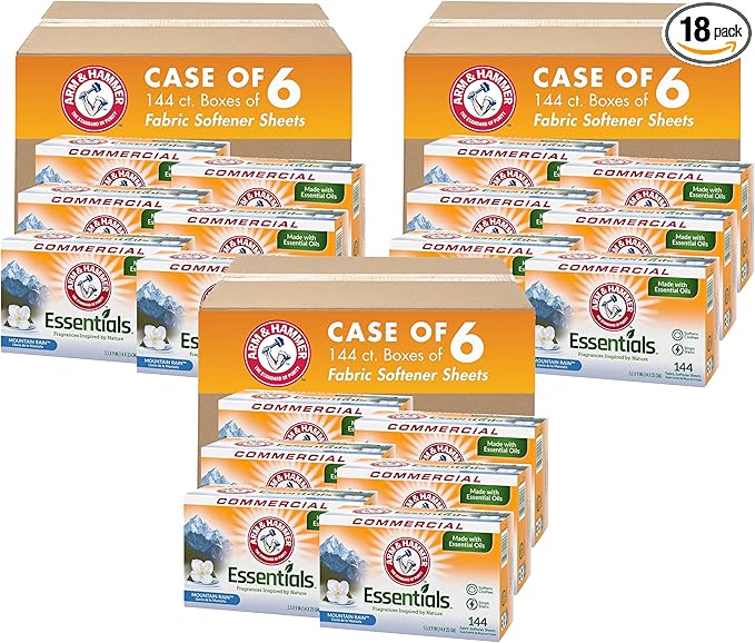 Arm & Hammer - CDC 14995 3320000102 Essentials Dryer Sheets, Mountain Rain, Box of 144 Sheets (Case of 6 Boxes) (Pack of 3)