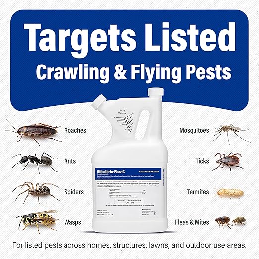 Bifenthrin-Plus-C Insecticide (1 Gal) - Roach Killer Indoor Infestation, Termite Treatment, Ant Control & Wasp Spray - Home Defense Pest Control, Residential, Commercial, and Industrial Use