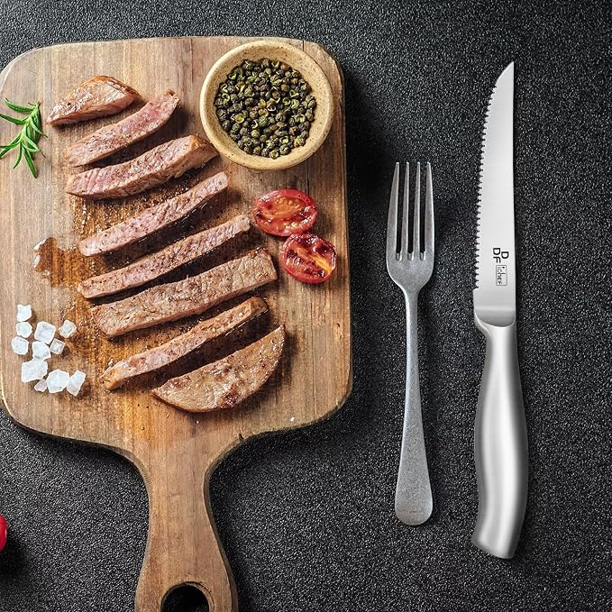 Steak Knives Set of 6, 4.5-Inch Serrated Steak Knives, Dishwasher Safe | Steak Knives High Carbon Stainless Steel, Serrated Knives with Ergonomic Hollow Handles, Silver, for Families & Restaurants