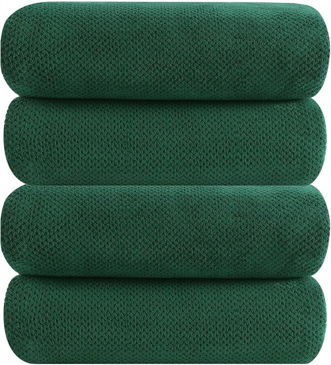 YTYC 29x59 Bath Towels,Towels for Bathroom,Dark Green,4-Pieces | Super Soft,Highly absorbent,Hanging Loop,No Lint Ball,Quick Drying,Light Weight,80% Polyester 20% Nylon