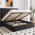 Allewie Queen Size Velvet Lift Up Hydrualic Storage Bed Frame, Black | Vertical Channel Tufted Headboard, Hydrualic Underneath Storage, Upholstered Platform Bed, No Box Spring Needed