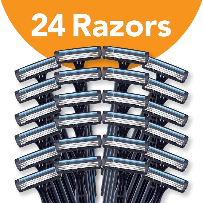 BIC Comfort 3 Disposable Razors, Long-Lasting 3-Blade Razors for Men, Perfect razors Designed for Smooth and Comfortable Shave, 24-Count (Pack of 12)