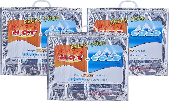 Superio Hot and Cold Insulated Bags for Food Delivery, Grocery Shopping Bags, Food Storage for Hot and Frozen Food for Travel, Disposable Cooler Bag, Reinforced Thermal Lunch Bag (3, 19"x5.5"x15.5")