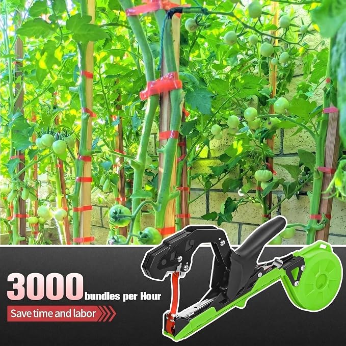 FUNTECK Easy & Fast Plant Tying Machine for Tomatoes, Grapes, Cucumbers - Professional Tying Tool Saves Labor with Spare Tapes and Staples, Green/Black