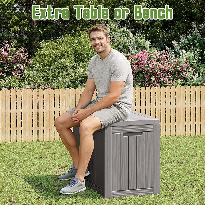 50 Gallon Outdoor Storage Box, All-Weather Resin Deck Box Outdoor Waterproof with Lockable Lid for Patio Cushions, Package Deliveries, Garden Tools, Pool Supplies, Grey
