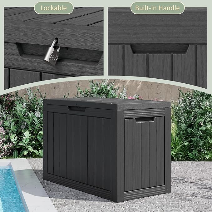 50 Gallon Outdoor Storage Box, All-Weather Resin Deck Box Outdoor Waterproof with Lockable Lid for Patio Cushions, Package Deliveries, Garden Tools, Pool Supplies, Black